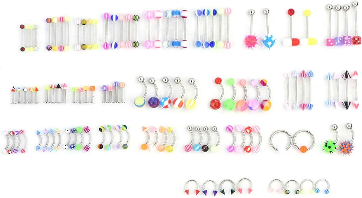 110pcs Mixed Tongue Nose Belly Button Piercing Rings Set, Grade Stainless Steel Body Jewelry, Diverse Shapes Colors, Lightweight Comfortable, Show Your Individuality