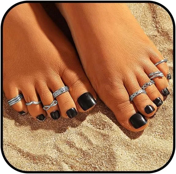 12PCS Toe Rings for Women 14K Gold/Silver Plated Adjustable Toe Ring Set Open Heart Arrow Infinity Rings Beach Foot Jewelry for Summer