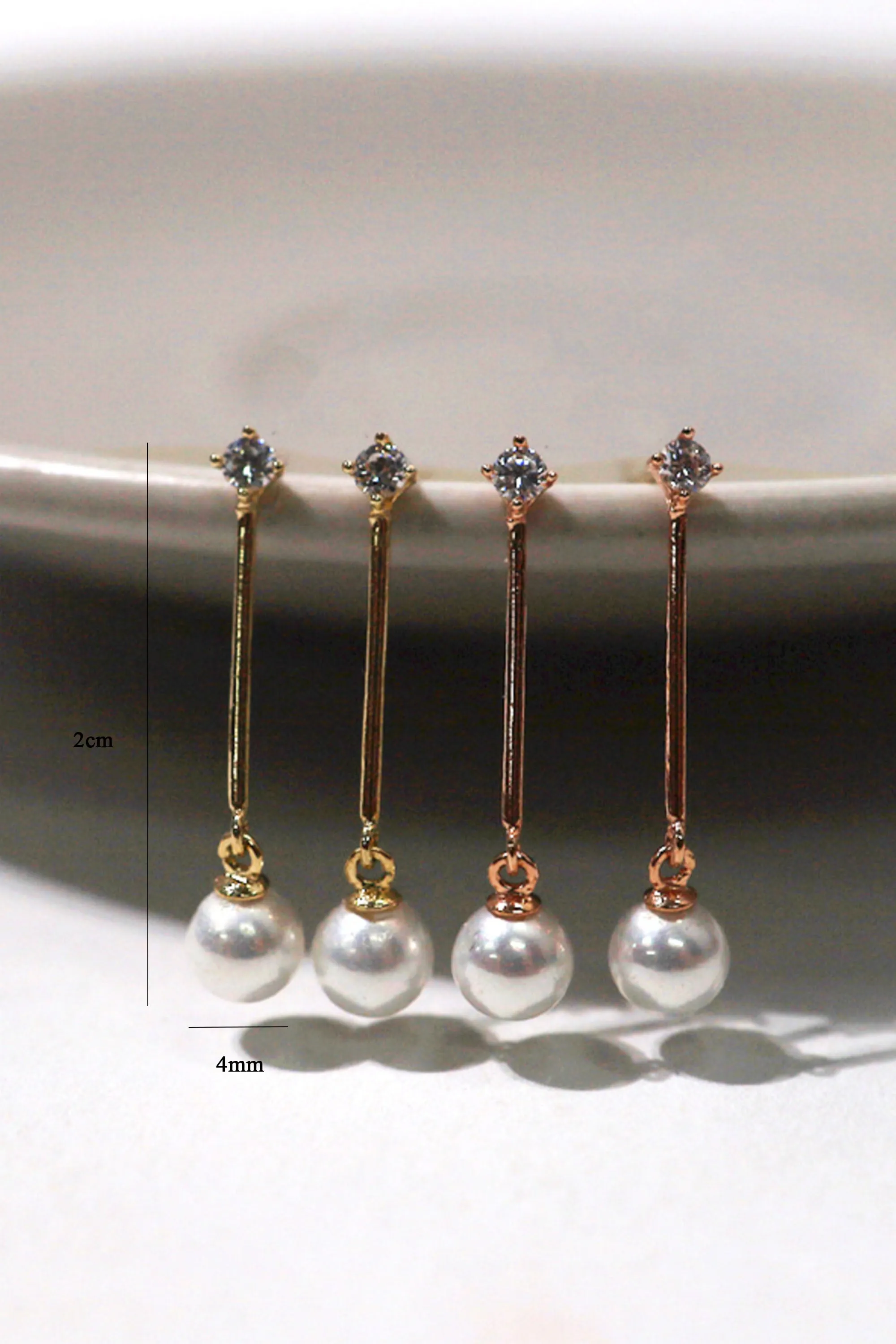 14k Solid Gold Stud Pearl Mid Length Drop Stud Earring