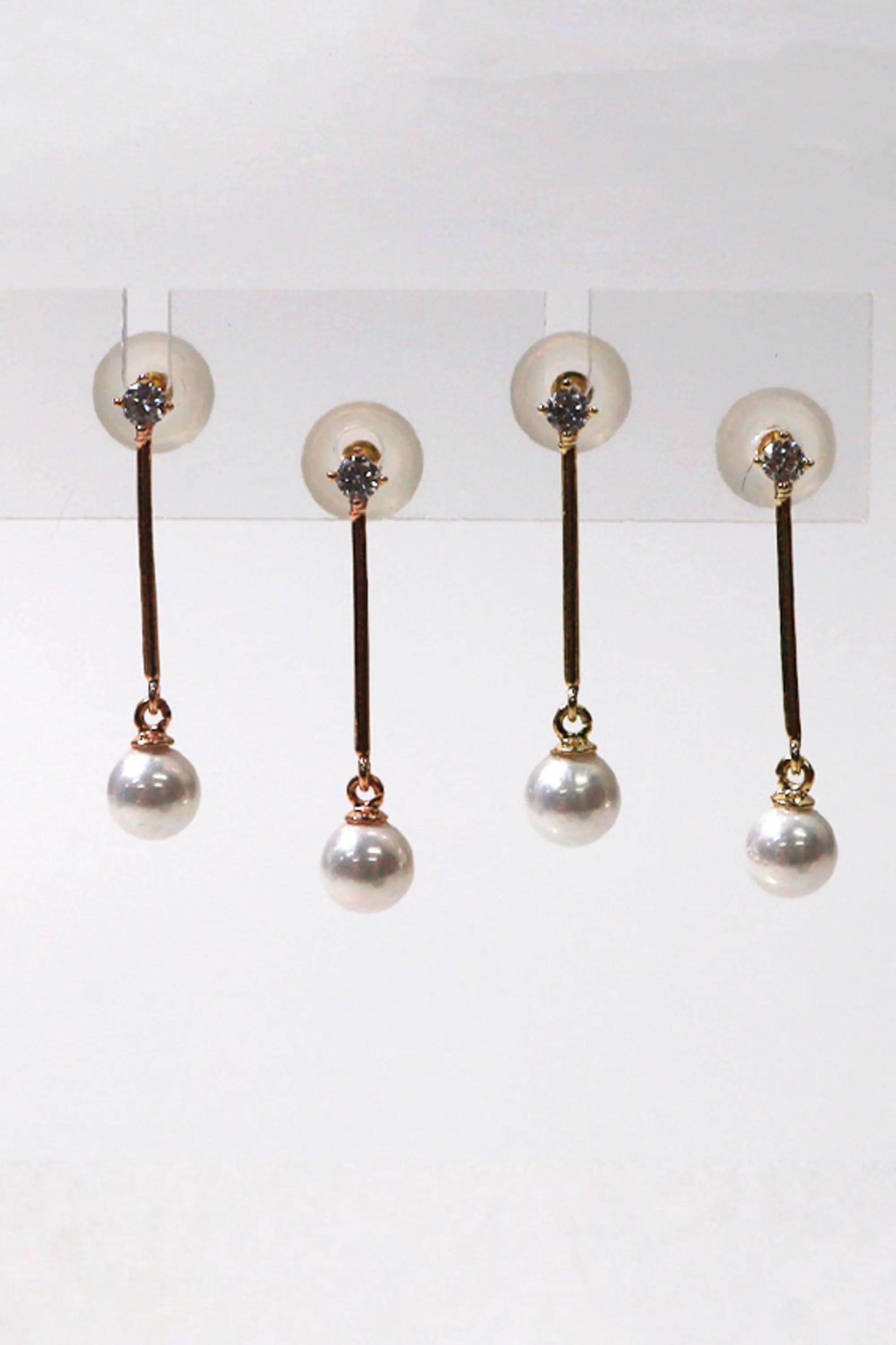 14k Solid Gold Stud Pearl Mid Length Drop Stud Earring