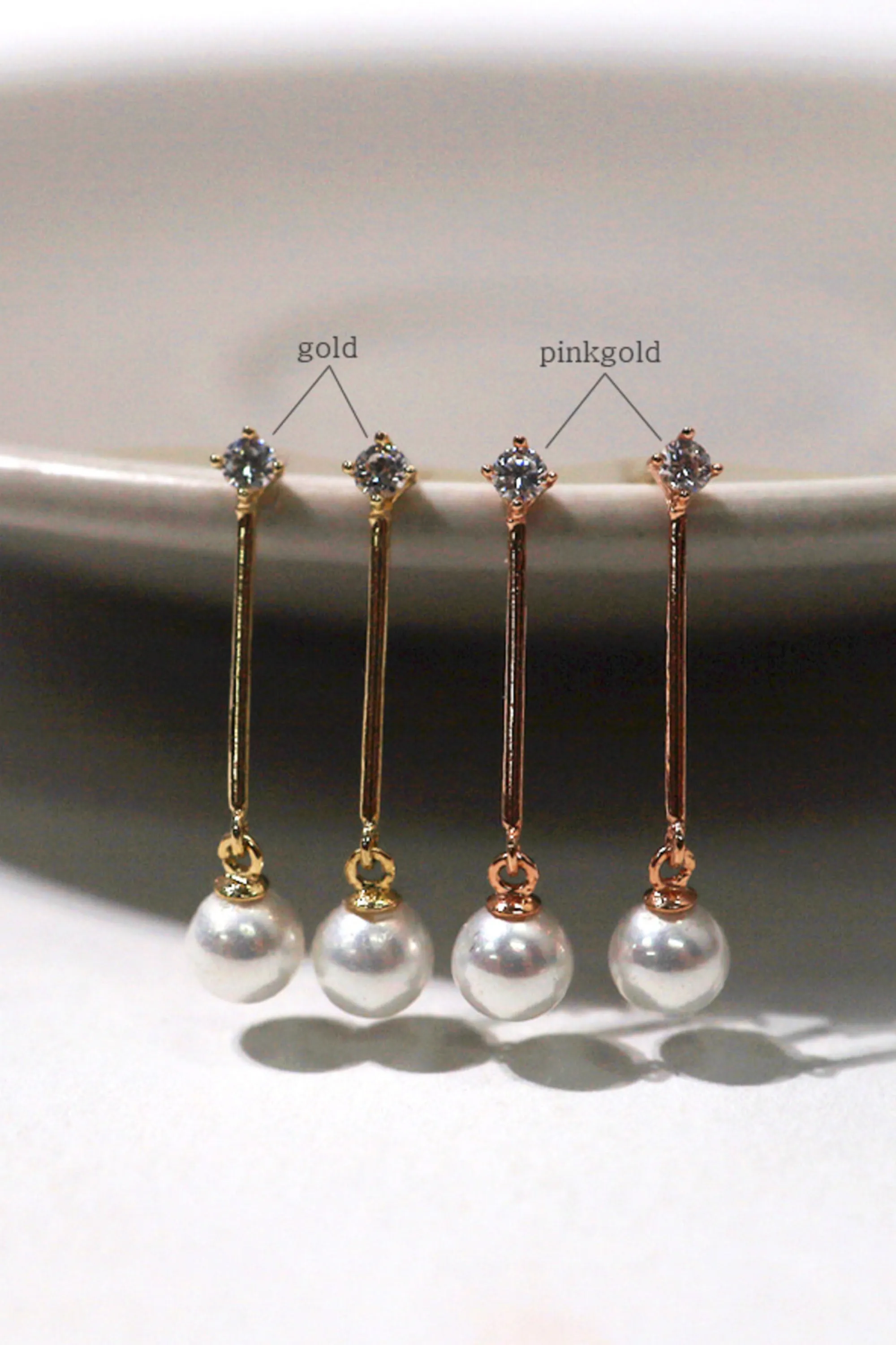 14k Solid Gold Stud Pearl Mid Length Drop Stud Earring
