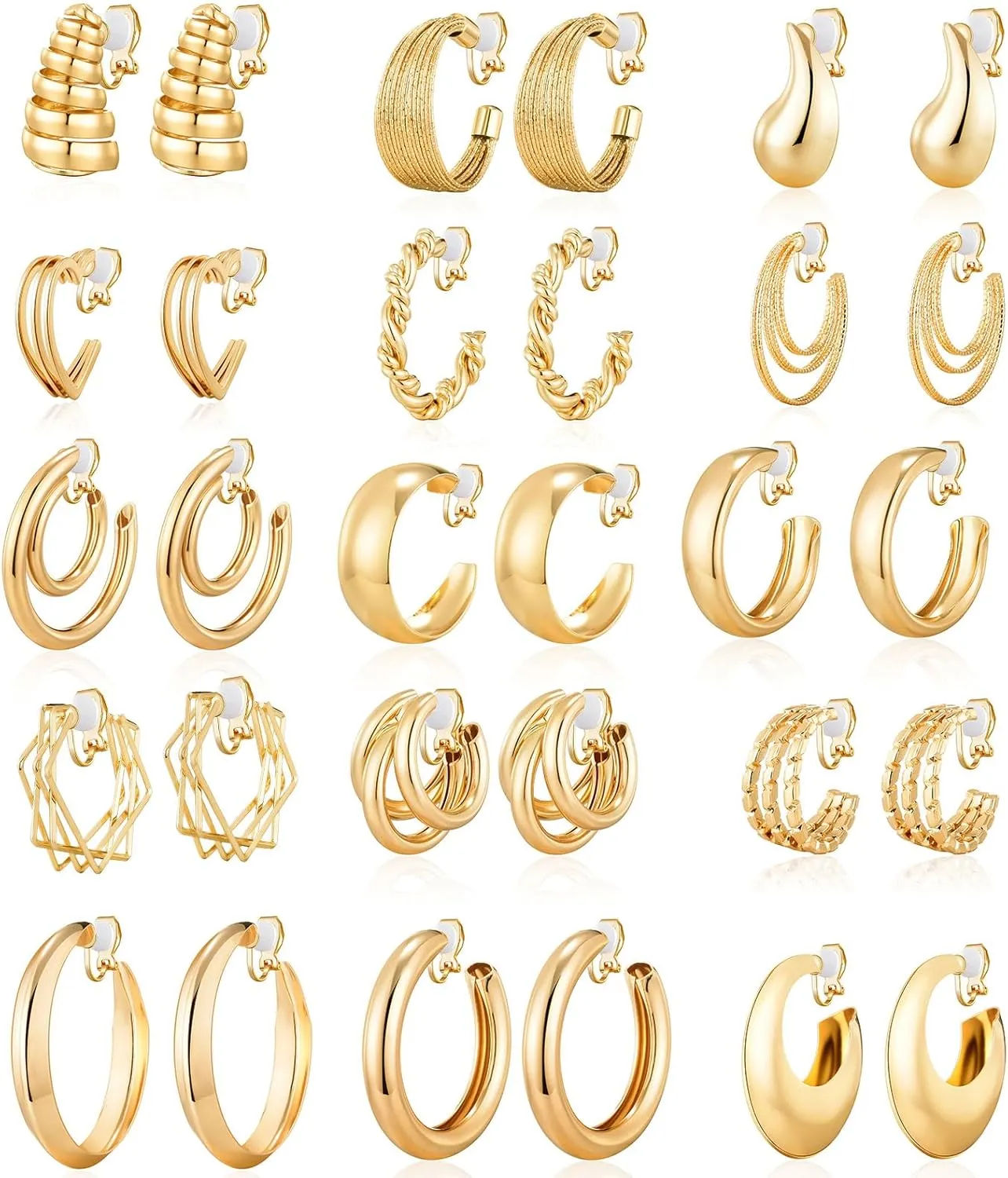 15 Pairs Gold Clip on Earrings for Women Fashion,Lightweight Fake Earrings Set