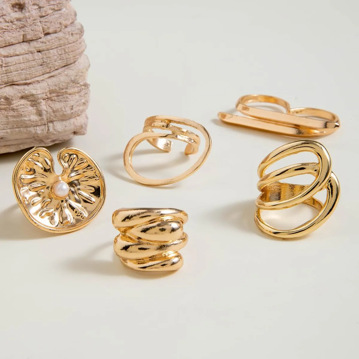 3-12PCS Gold Chunky Rings For Women 14K Gold Plated Stacking Ring Set Open Dome Knuckle Rings Adjustable Chunky Signet Rings Irregular Skeleton Geometric Stacking Ring Set