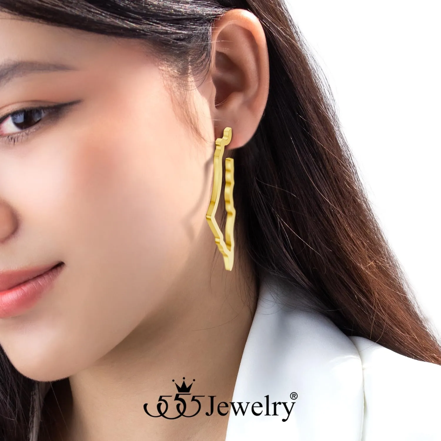 555Jewelry 50mm Stainless Steel Earrings for Women Israeli Map Earrings Dangle Earrings for Women Drop Earrings Statement Dangle Drop Star of David Earrings