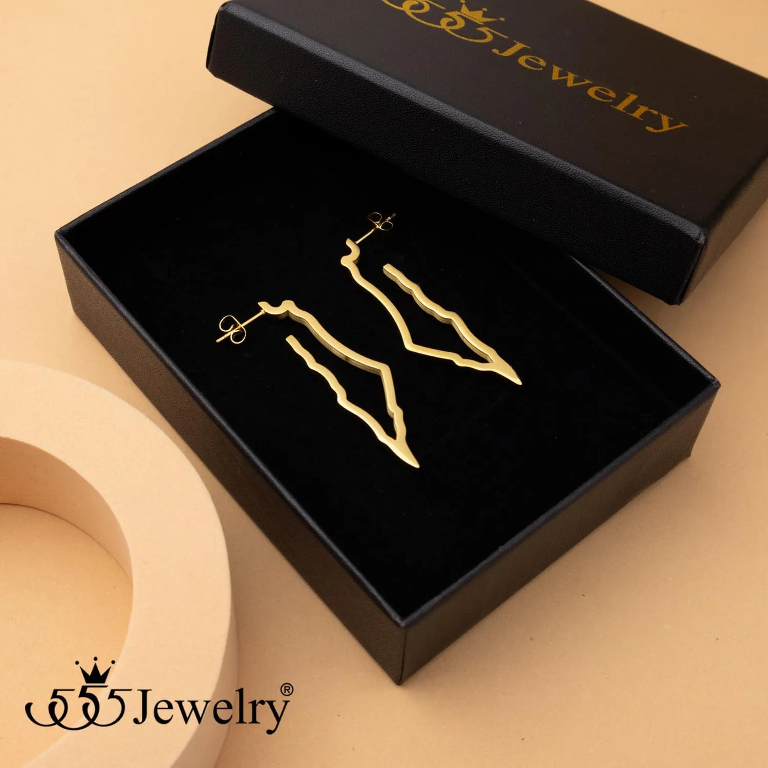 555Jewelry 50mm Stainless Steel Earrings for Women Israeli Map Earrings Dangle Earrings for Women Drop Earrings Statement Dangle Drop Star of David Earrings