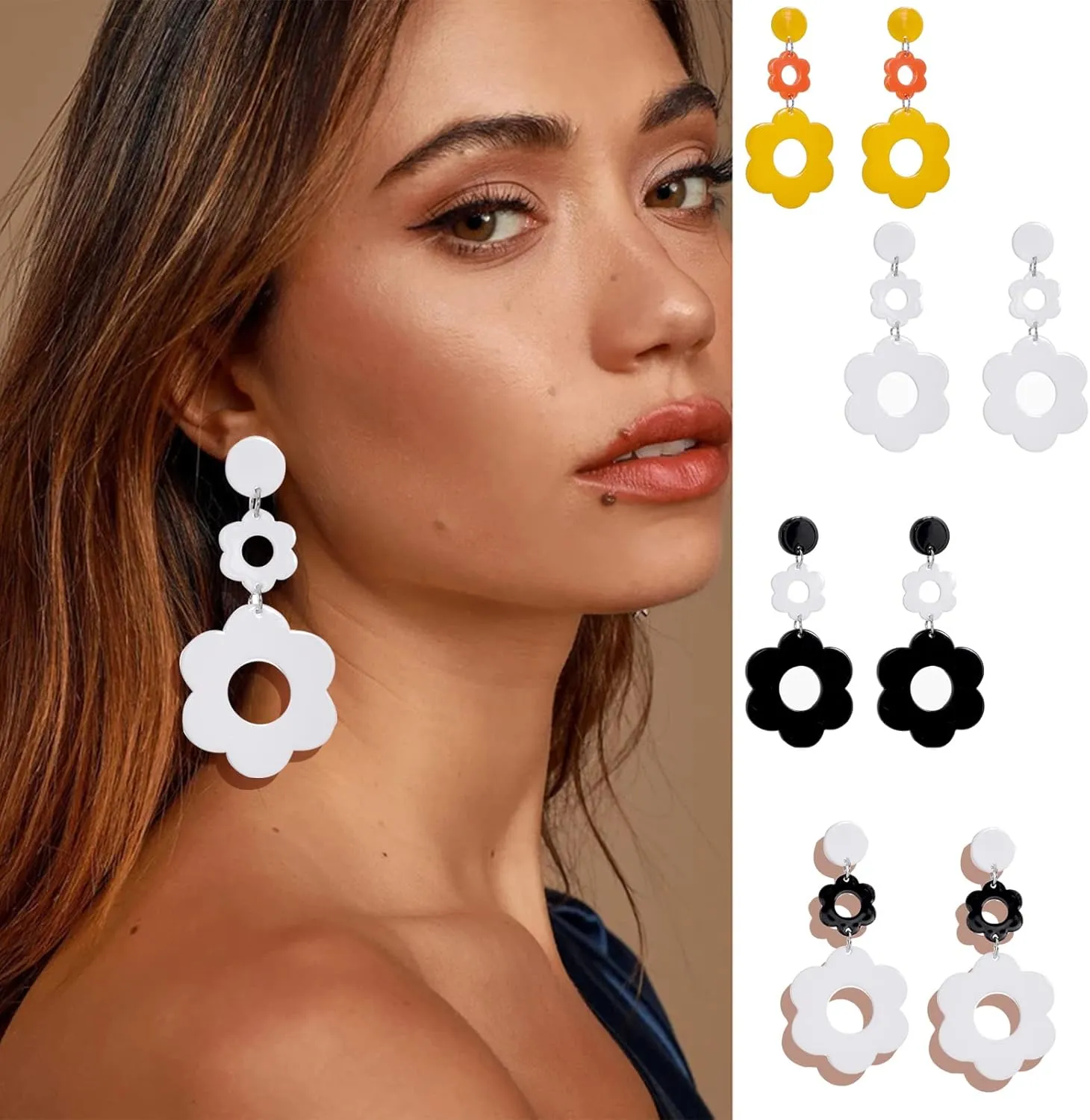 70s Earrings for Women White Acrylic Earrings 70s Outfits for Women Earrings Dangle Simple Retro 70s Jewelry