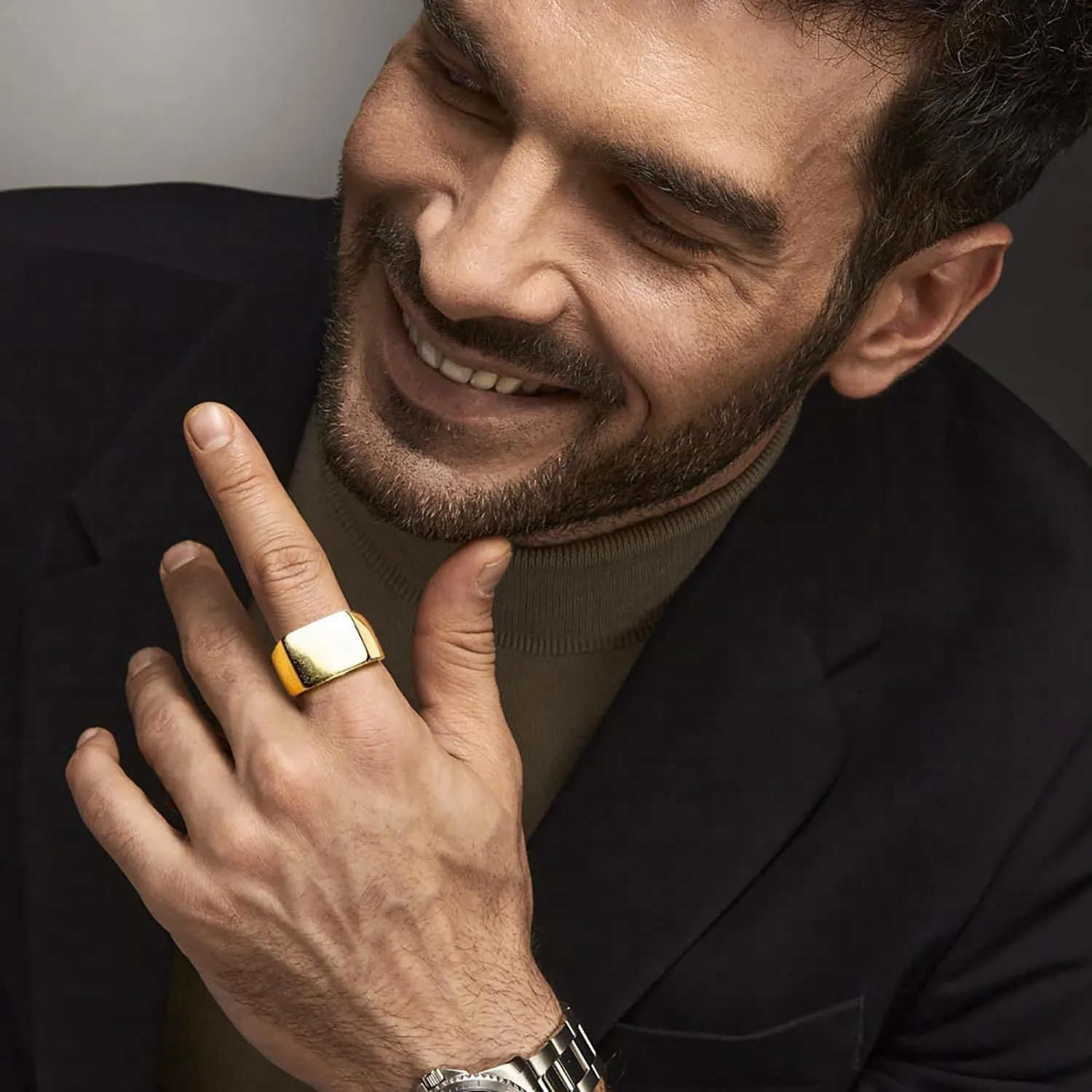 9 Pcs Men's Stainless Steel Vintage Signet Ring Set: Square, Pinky, Thumb, Chunky, Thin Band, Cuban Link, Biker Rings for Men