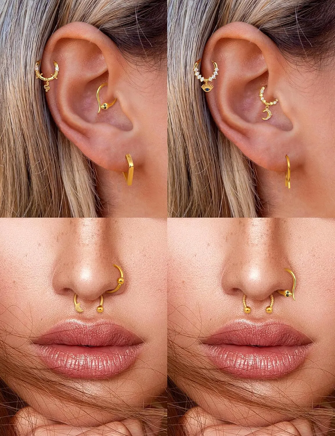 BESTEEL 20PCS 16G Septum Nose Rings for Women - Hypoallergenic Surgical Steel daith piercing jewelry Cute CZ Dangle Hinged Clicker Lip Helix Tragus Daith Cartilage Earrings Hoop 10MM Gold Silver Black