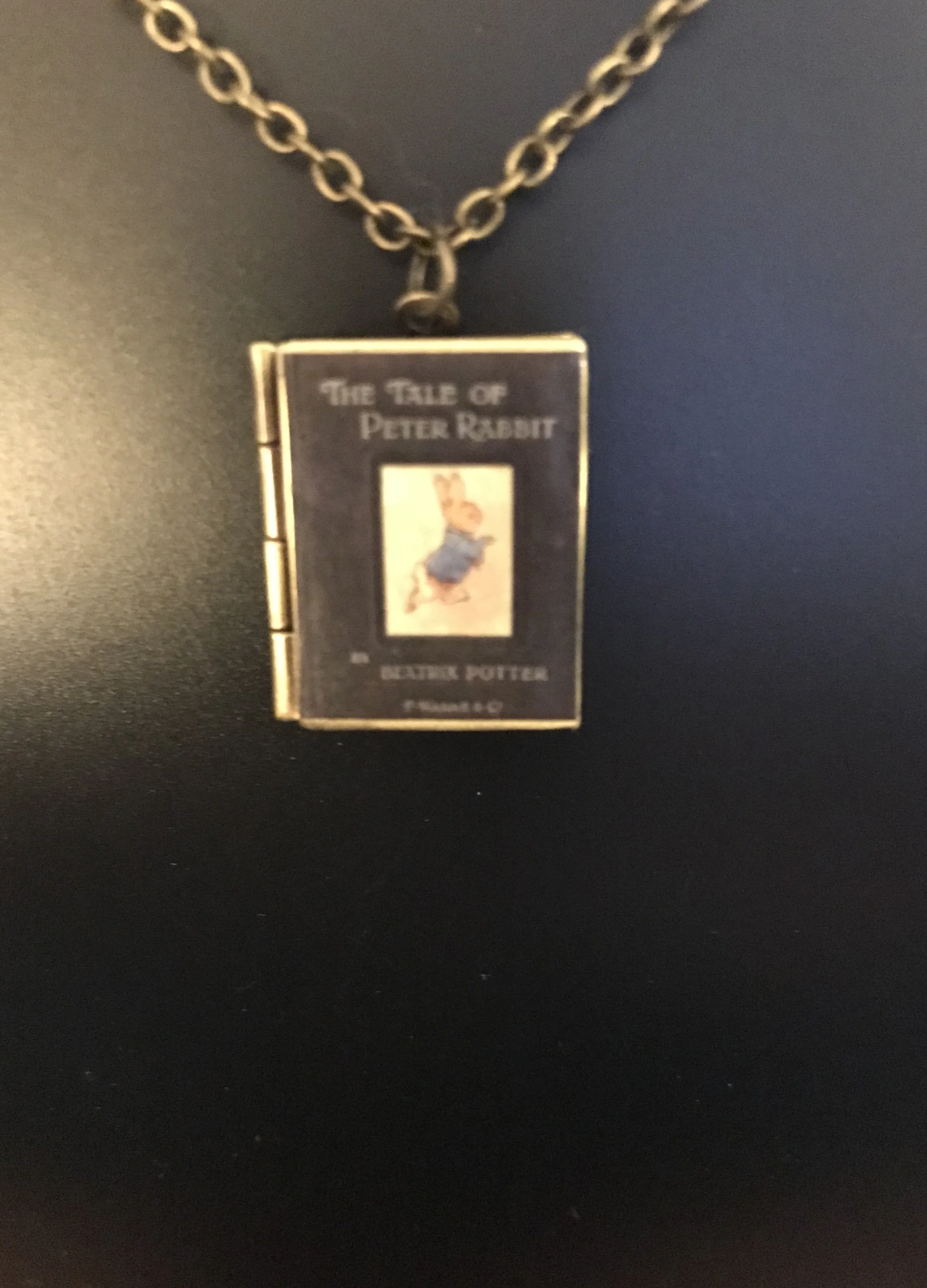 Book Locket "Adventures of Peter Rabbit" Necklace Bronze