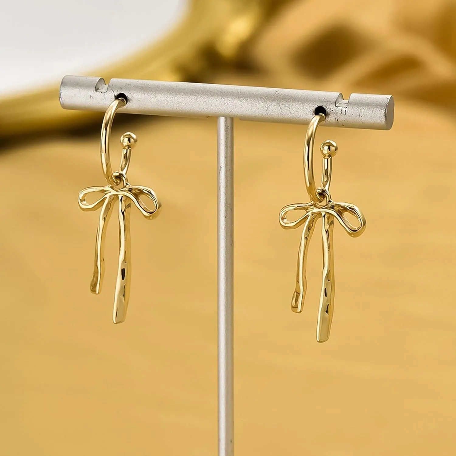 Bow Earrings For Women Gold Bow Earrings For Women Trendy Elegant Bowtie Drop Dangle Hoop Stud Lightweight Hypoallergenic Jewellery Gift For Party Wedding Holiday