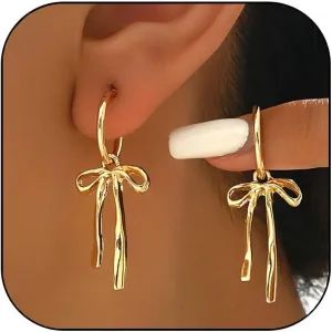 Bow Earrings For Women Gold Bow Earrings For Women Trendy Elegant Bowtie Drop Dangle Hoop Stud Lightweight Hypoallergenic Jewellery Gift For Party Wedding Holiday