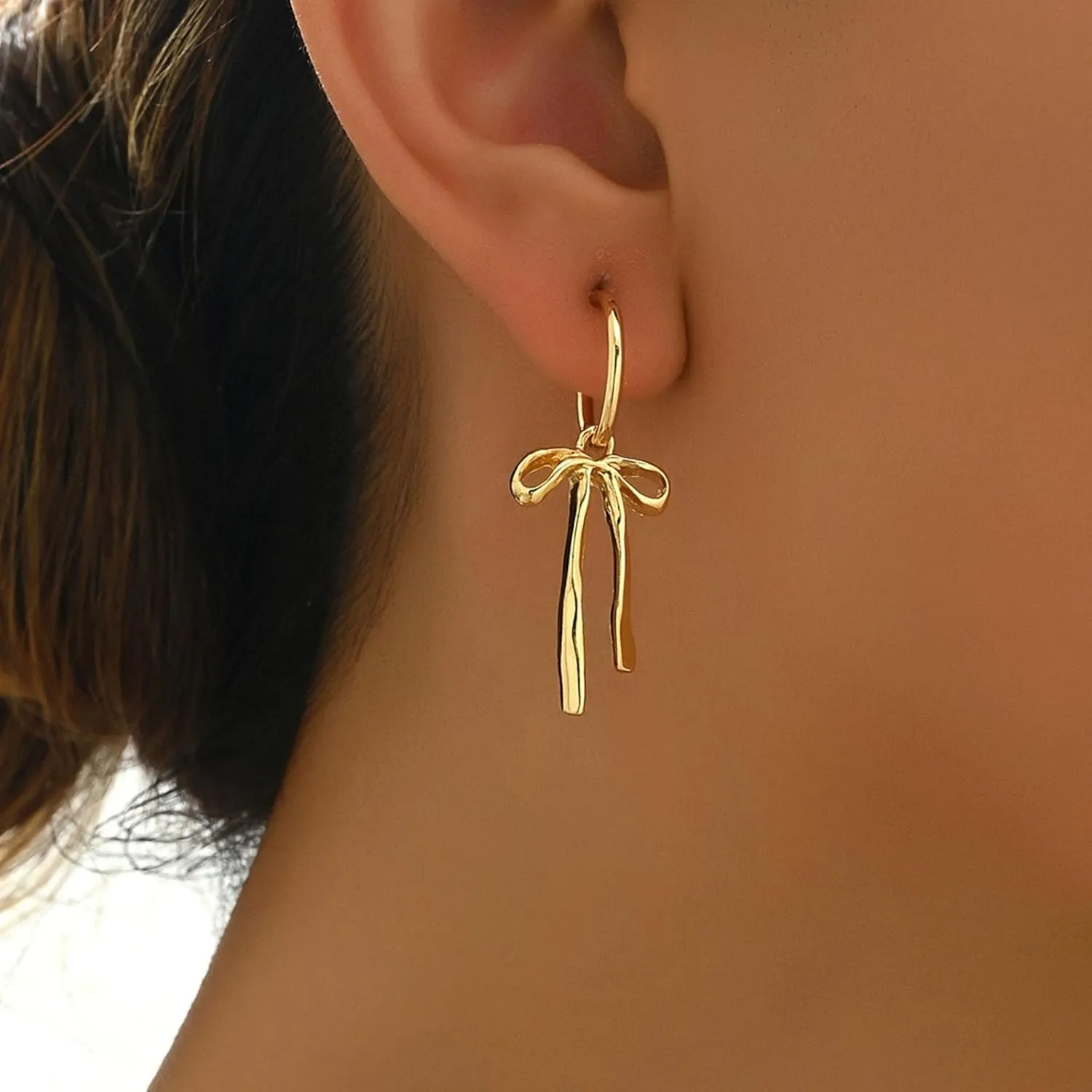 Bow Earrings For Women Gold Bow Earrings For Women Trendy Elegant Bowtie Drop Dangle Hoop Stud Lightweight Hypoallergenic Jewellery Gift For Party Wedding Holiday