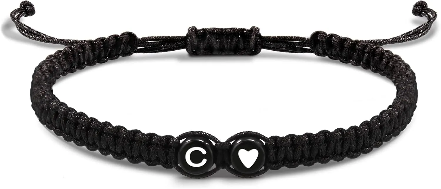 Btysun Initial Bracelets for Women Teen Gifts Trendy Stuff Best Friend Birthday Gifts Graduation Adjustable Letter A-Z Braided Bracelets Heart Link Sister Daughter Mother's Day Mom Female Christmas Jewelry