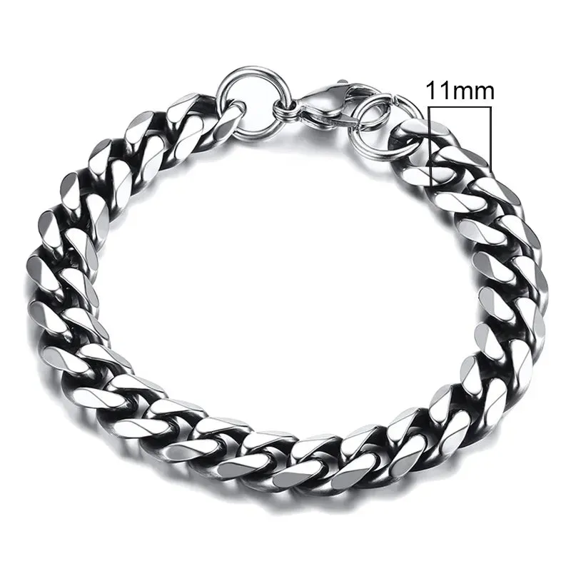 Chunky Miami Curb Chain Bracelet for Men: Stainless Steel Cuban Link Chain Wristband, Classic Punk Heavy Male Jewelry.