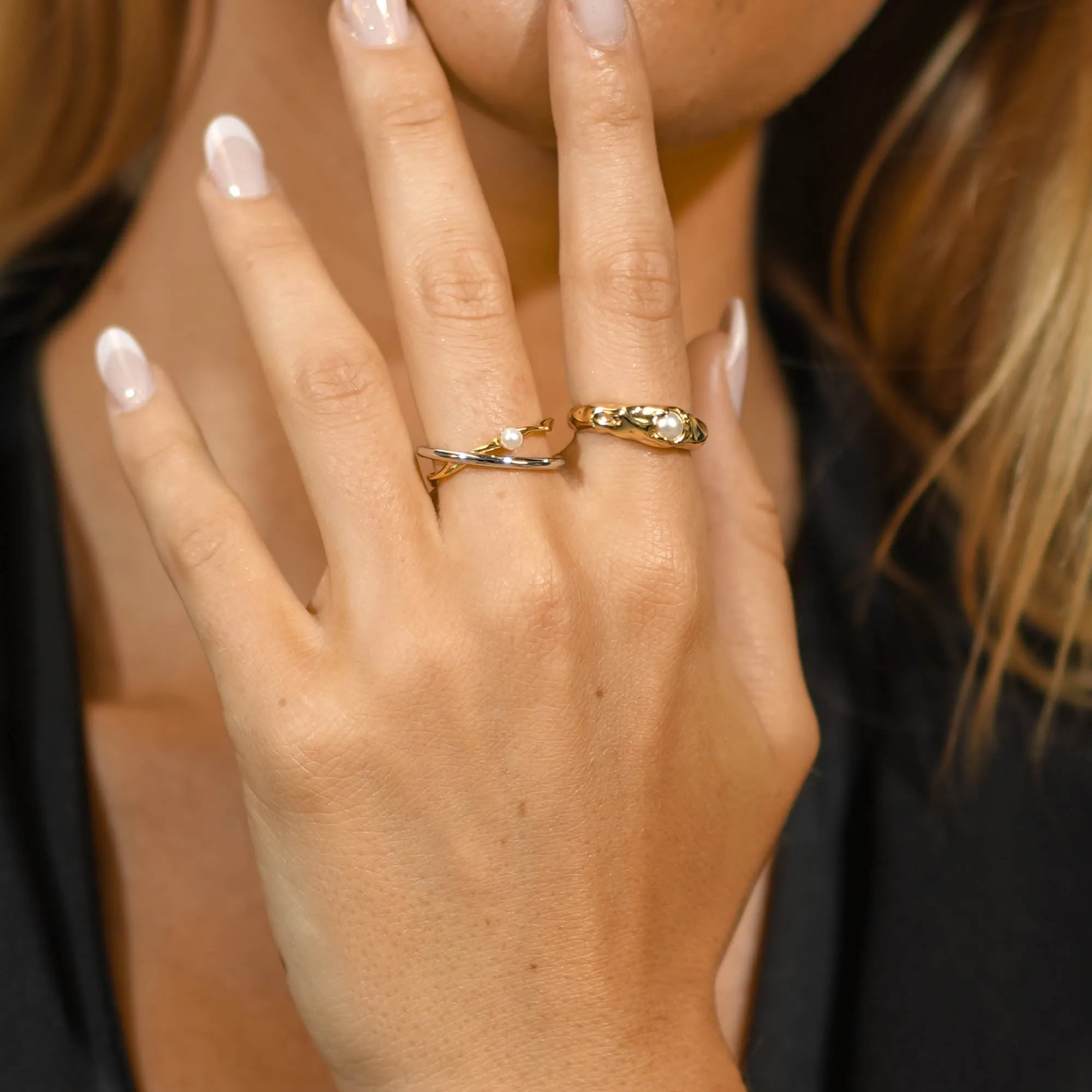 Criss Cross Pearl Open Ring