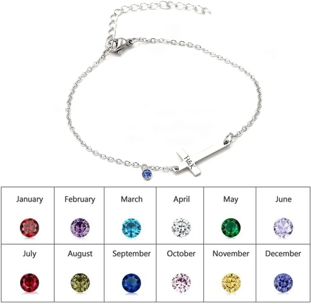Dainty Cross Bracelet for Women Gold Religious Prayer Bracelets for Women Christian Small Gold Sideways Cross Bracelets for Women Personalized Birthstone Bracelets for Women Mom Wife Girlfriend Teen Girls Religious Easter Bracelet