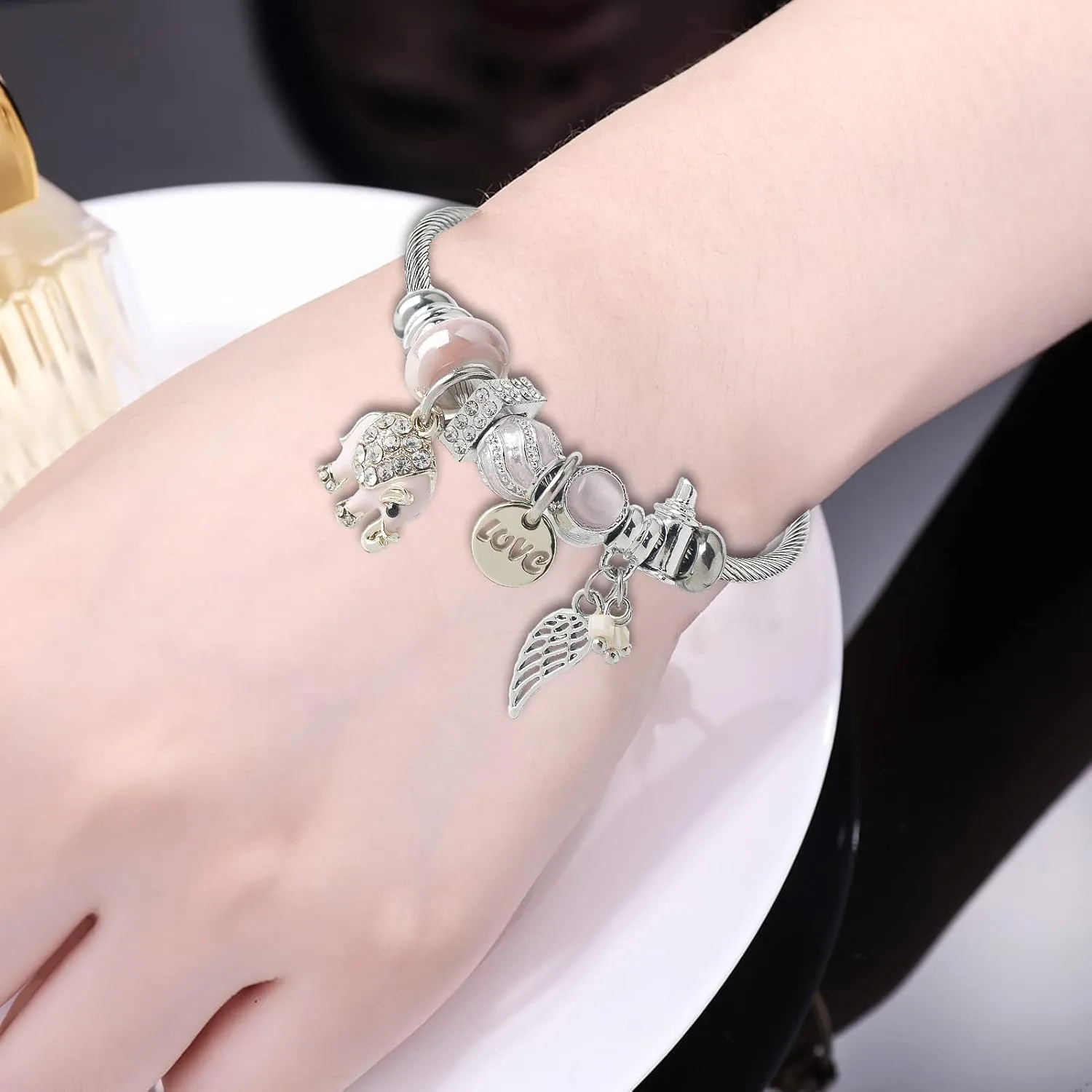 DS Charm Bracelets for girls,exquisite cute cartoon friendship bracelets Silver Stainless Steel Bangle with birthday Gift box, Adjustable girls jewelry Suitable for holiday gifts