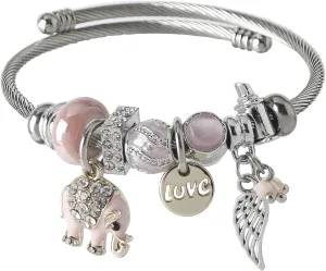 DS Charm Bracelets for girls,exquisite cute cartoon friendship bracelets Silver Stainless Steel Bangle with birthday Gift box, Adjustable girls jewelry Suitable for holiday gifts