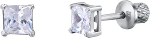 Earrings For Girls, Princess Cut Cubic Zirconia Hypoallergenic Earrings for Girls, Stud Screw On Safety Backs, Stainless Steel Ultra Sensitive Ears Post For Kids, Toddlers, Little Girls