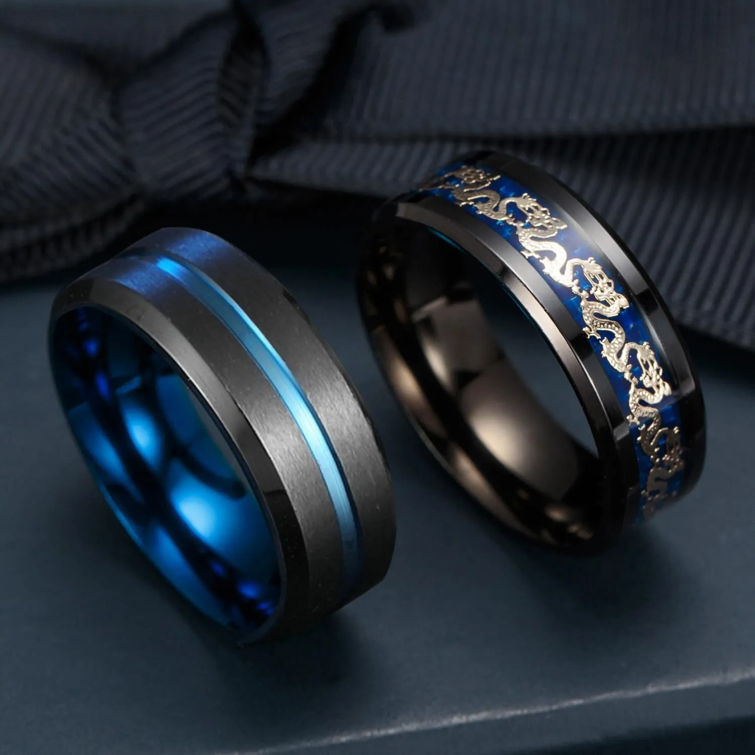 EIELO 16Pcs Stainless Steel Band Rings for Men Cool Black Gold Silver Plated Rings Comfort Fit Fidget Spinning Chain Ring Fashion Simple Mens Wedding Engagement Ring Set