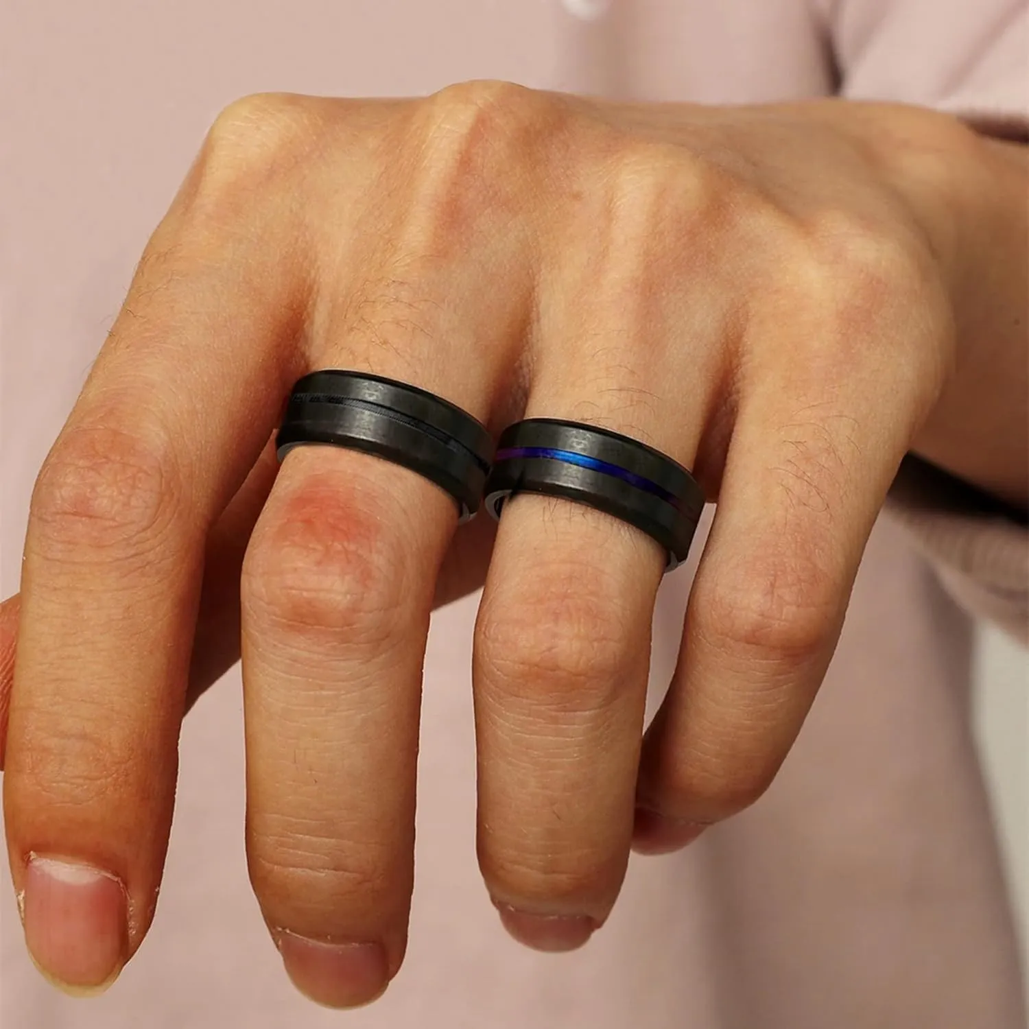 EIELO 16Pcs Stainless Steel Band Rings for Men Cool Black Gold Silver Plated Rings Comfort Fit Fidget Spinning Chain Ring Fashion Simple Mens Wedding Engagement Ring Set