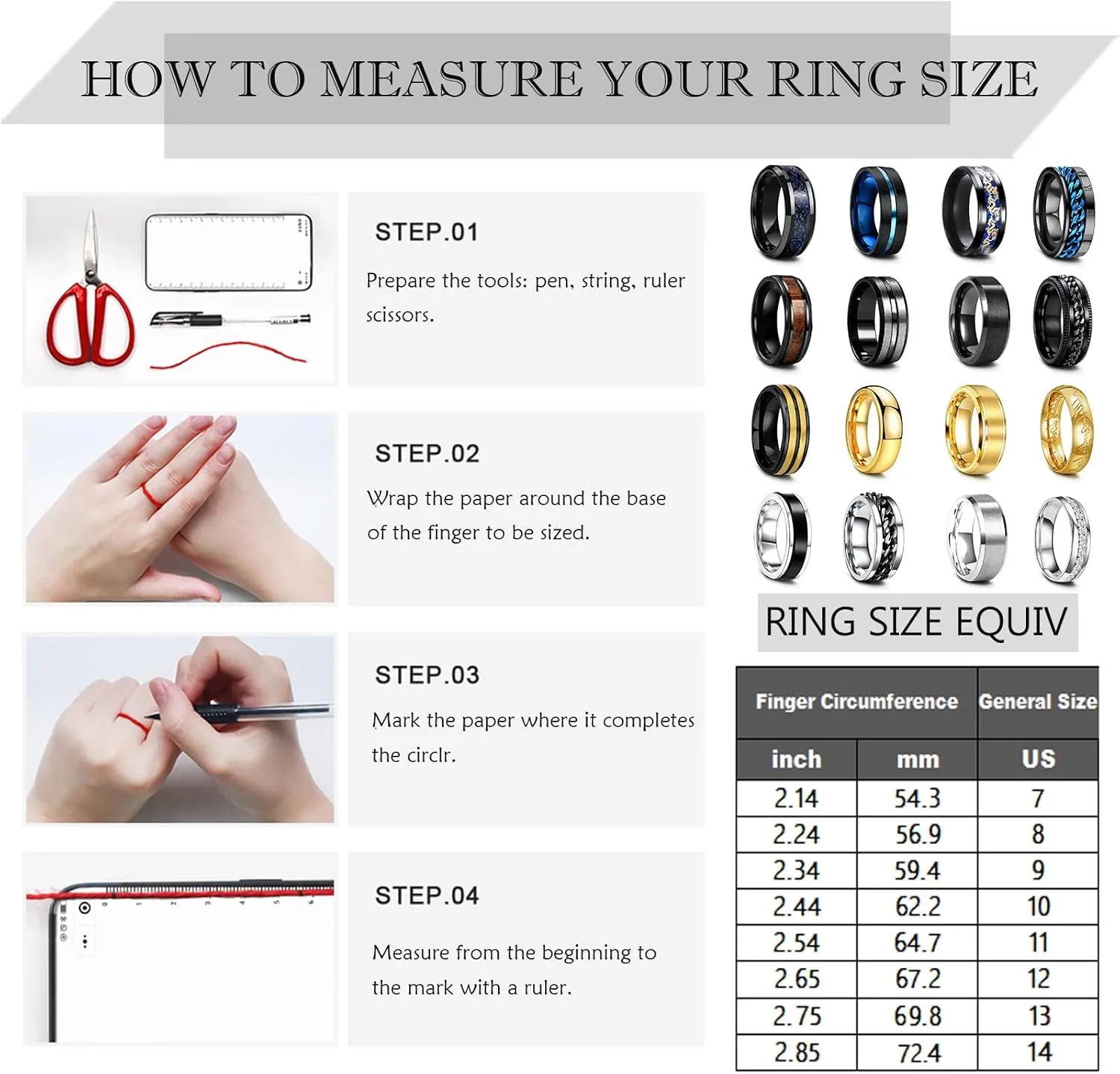 EIELO 16Pcs Stainless Steel Band Rings for Men Cool Black Gold Silver Plated Rings Comfort Fit Fidget Spinning Chain Ring Fashion Simple Mens Wedding Engagement Ring Set