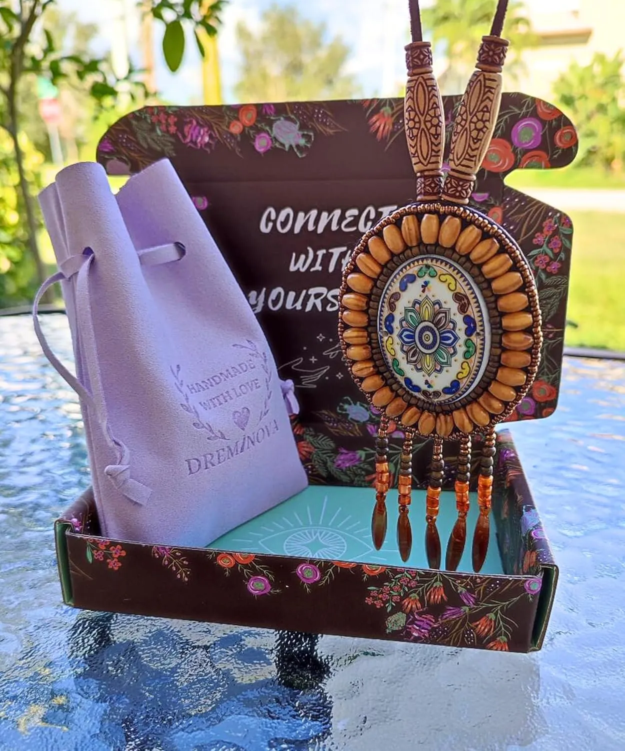 Ethnic Flower Boho Beaded Necklaces for Women Long Pendant Hawaiian Necklaces Bohemian Necklaces African Tribal Native Necklaces Trendy Fashion Jewelry
