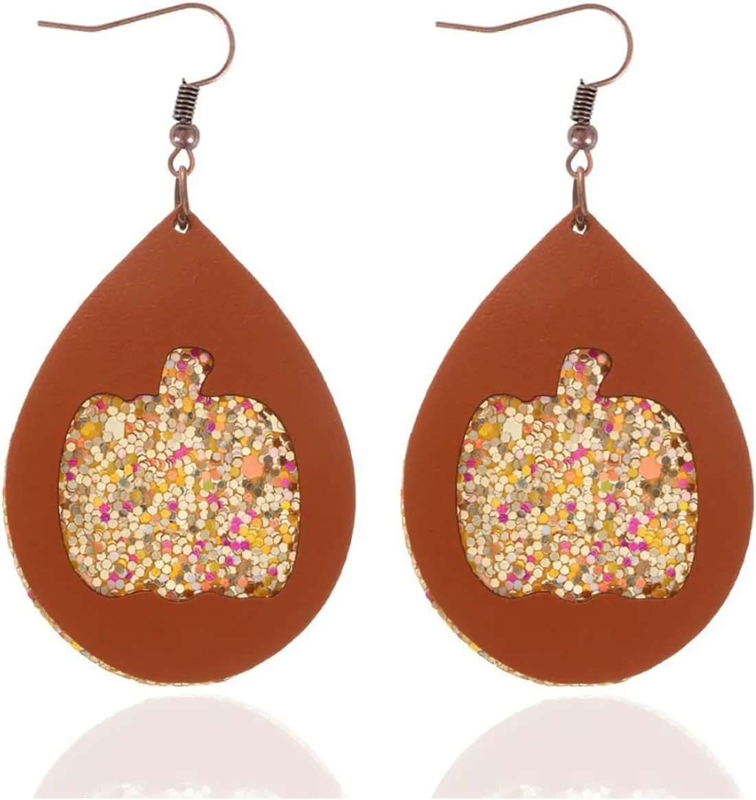 Fall Earrings Thanksgiving Earrings for Women,Fall Leather Earrings Vintage Pumpkin Maple Leaf Teardrop Dangle Earrings Faux Leather Double Earrings Thanksgiving Party Jewelry