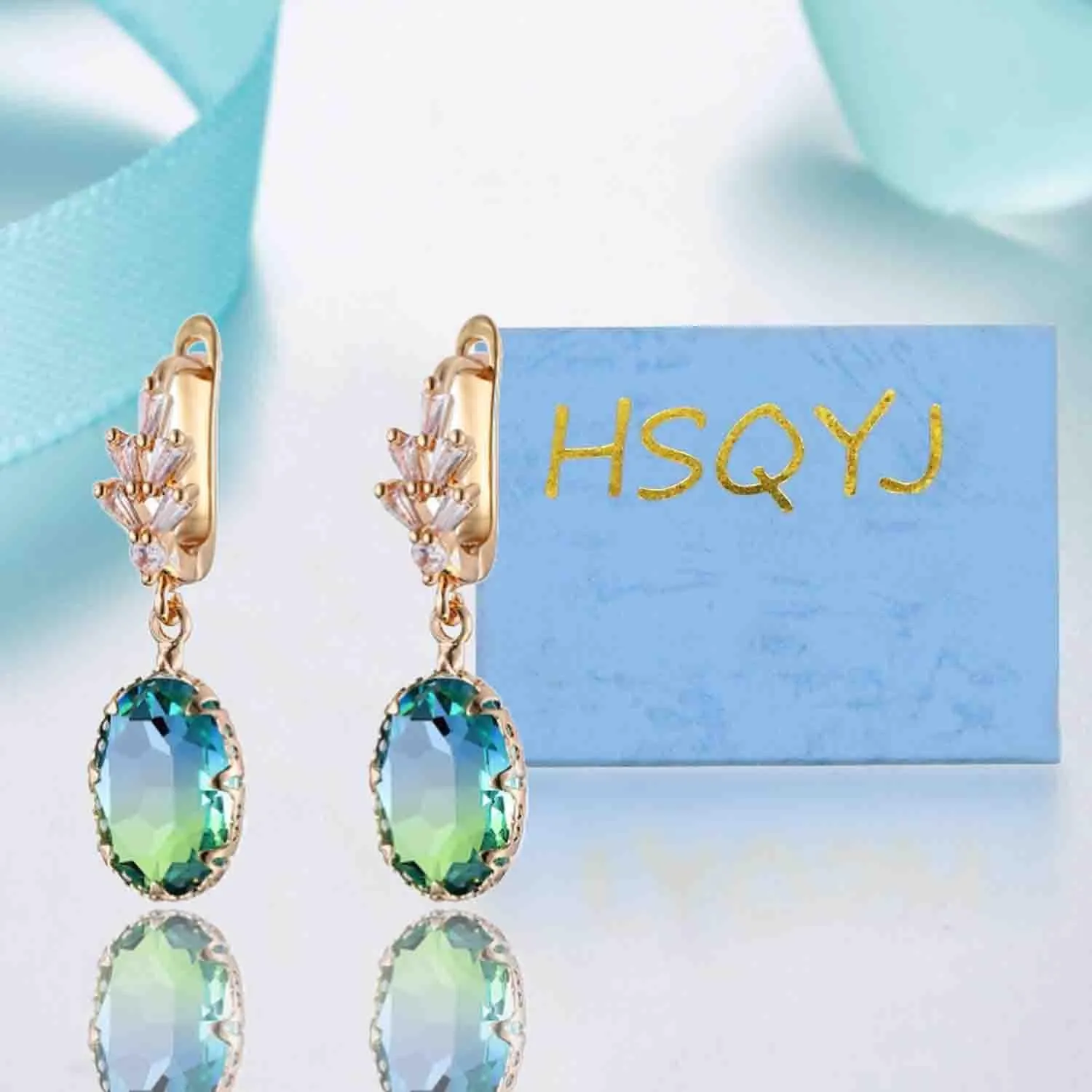 Fashion Emerald Cubic Zirconia Dangle Drop Earrings Elegant Crystal Zircon Geometry Statement Earring Luxury Jewelry for Women
