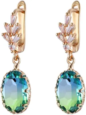 Fashion Emerald Cubic Zirconia Dangle Drop Earrings Elegant Crystal Zircon Geometry Statement Earring Luxury Jewelry for Women