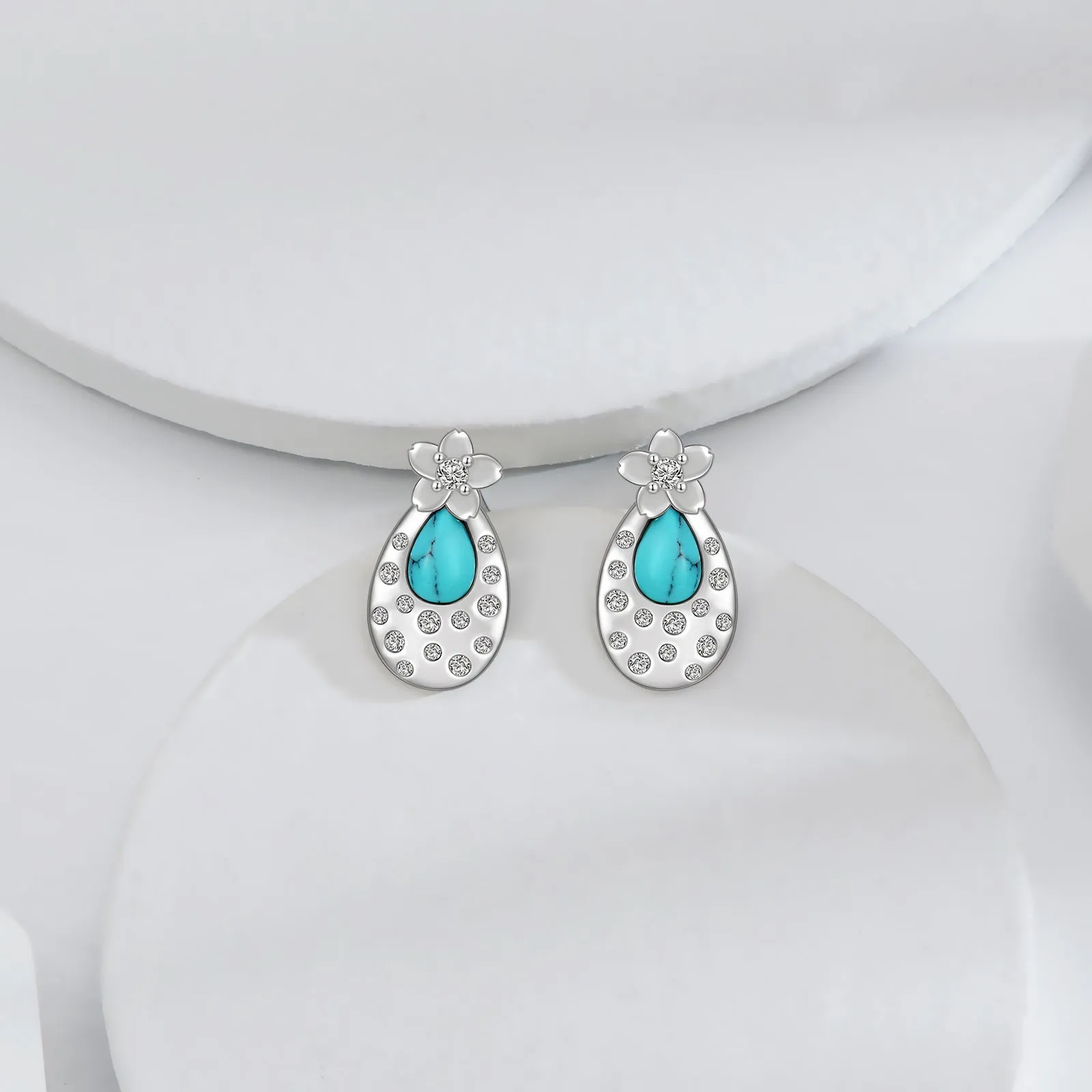 Fashion Turquoise Cherry Blossom Stud Earrings