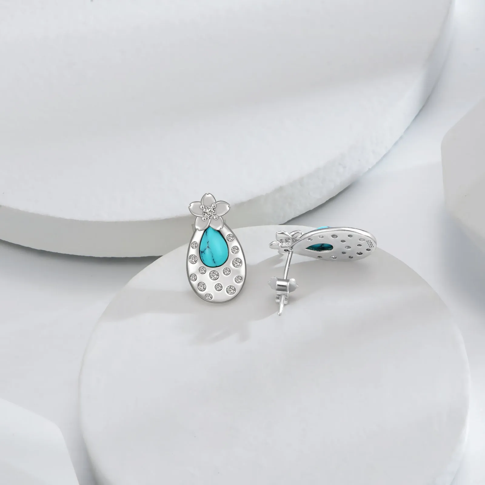 Fashion Turquoise Cherry Blossom Stud Earrings