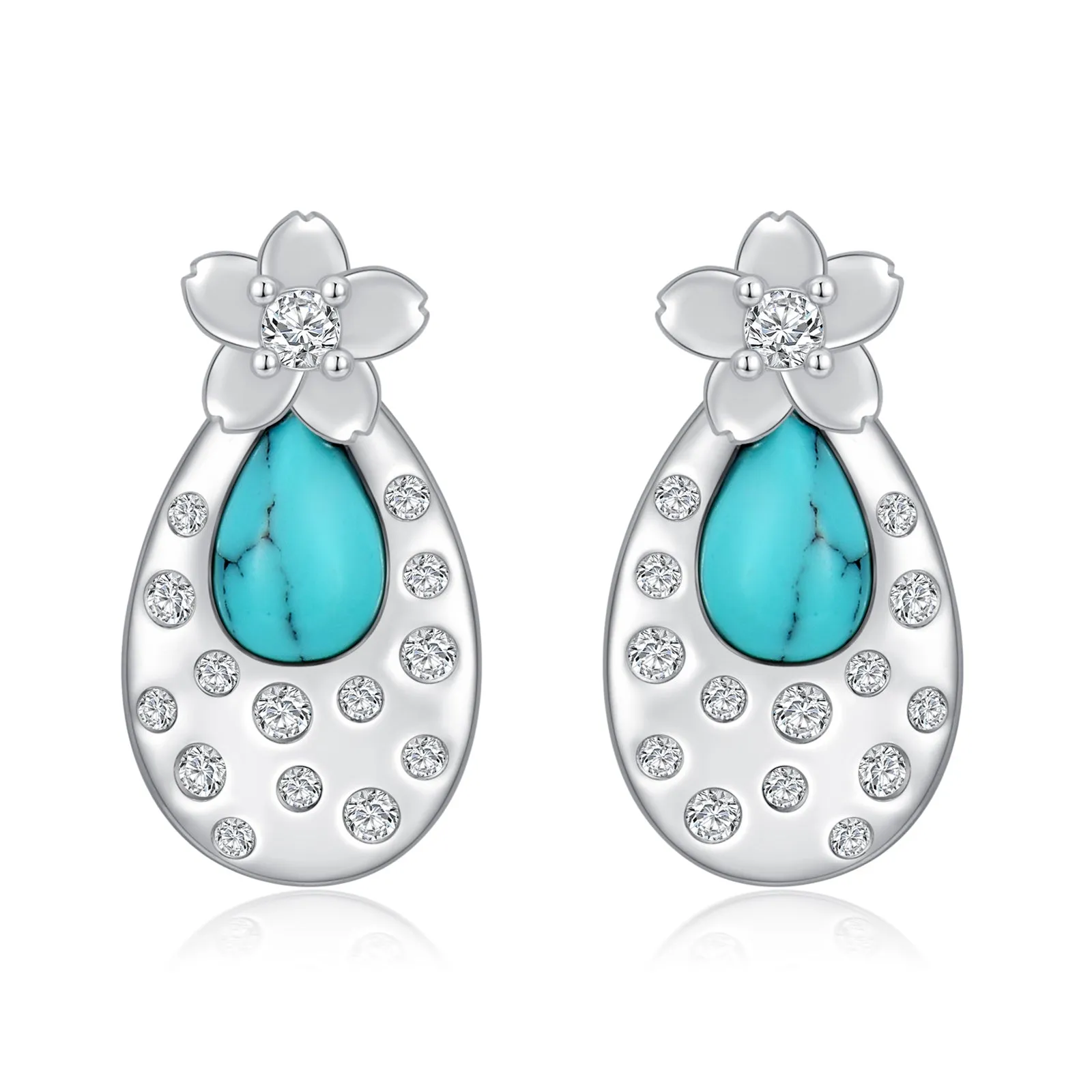 Fashion Turquoise Cherry Blossom Stud Earrings