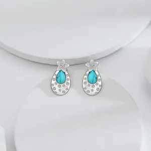 Fashion Turquoise Cherry Blossom Stud Earrings