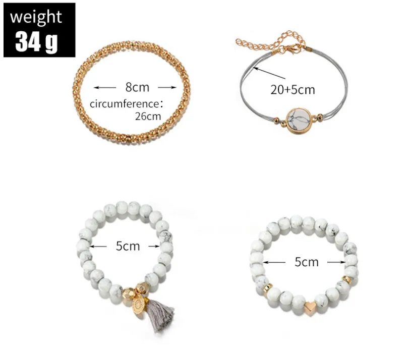 Geometric Creative Hollow Fringed Pine Stone Bracelet Set of Four