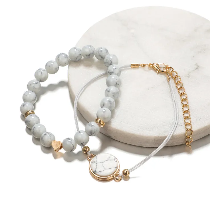 Geometric Creative Hollow Fringed Pine Stone Bracelet Set of Four