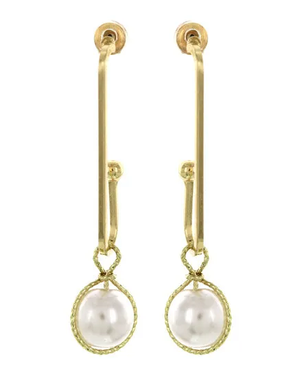Geometric Pearl - Synthetic Gold Tone Post Earring Set