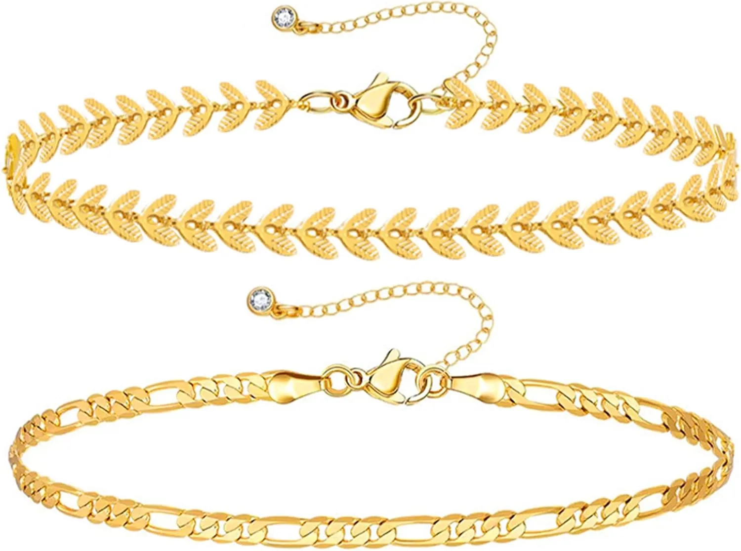 Gold Bracelets for Women - Dainty 18K Gold Plated Trendy Bead Rope Cuban Figaro Paperclip Bracelet Stacks Jewelry Set