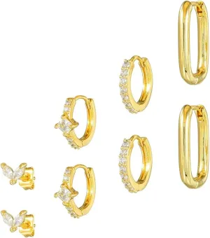 Gold hoop earrings for Women, Lightweight 14K Gold Plated Hoop Hypoallergenic Earrings Set, Small Stud Cute Huggie Earrings Pack, Multiple Piercings Cartilage Jewelry Earring Stack