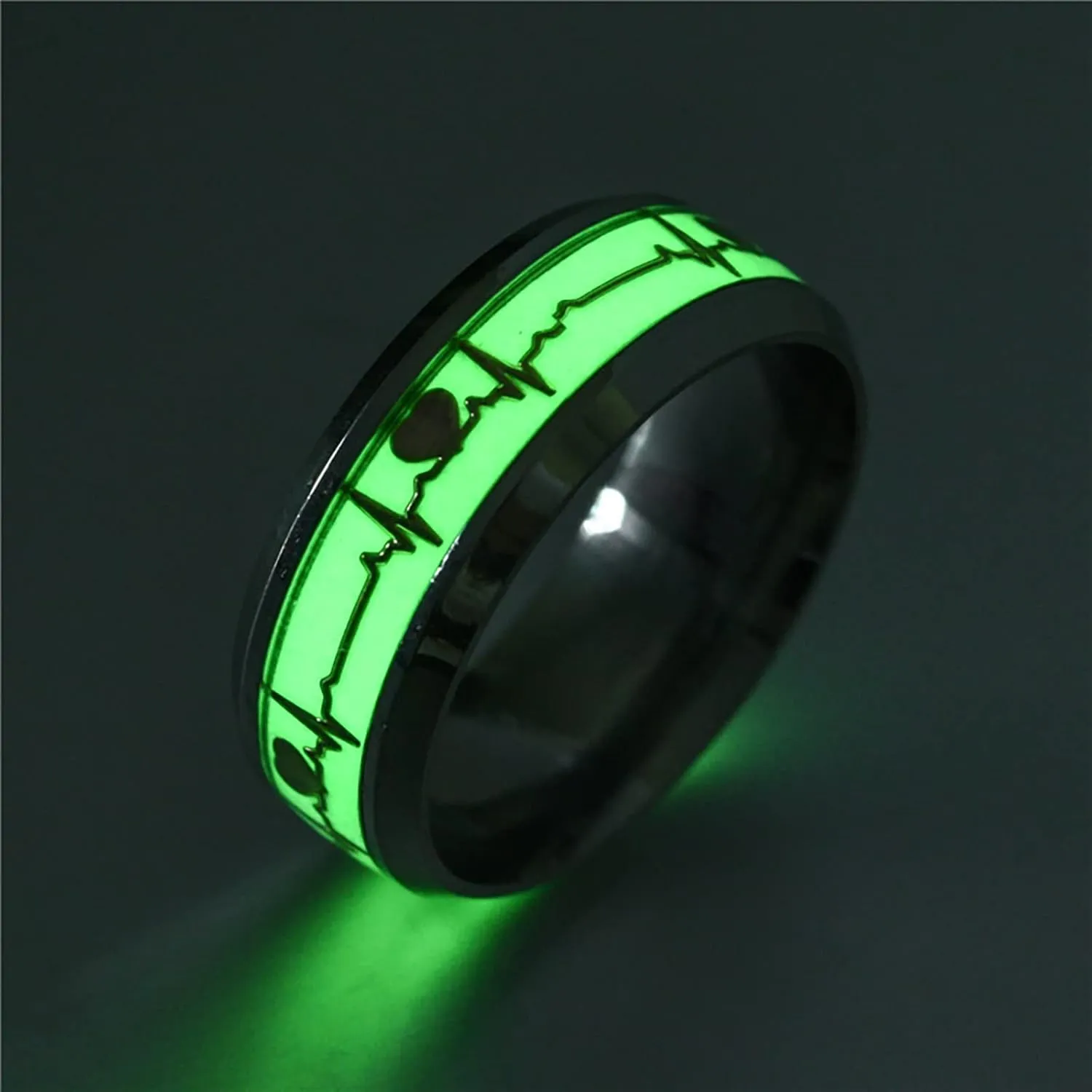 Heart Shape Luminous Ring Glowing in Dark Heartbeat Couple Rings for Friends Stainless Steel Jewelry Valentine's