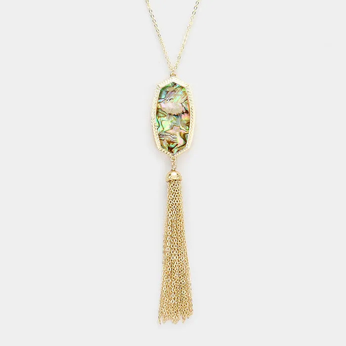 iLLASPARKZ Abalone Hexagon Bead Drop Chain Tassel Long Necklace