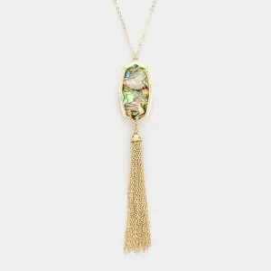 iLLASPARKZ Abalone Hexagon Bead Drop Chain Tassel Long Necklace