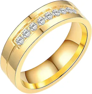 Inlaid Zircon Titanium Steel Ring Couple Rings Wedding Band Engagement Ring for Women and Men (Gold, 8)
