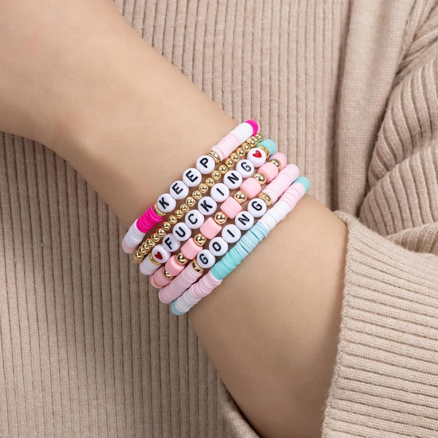 Jvvsci Inspirational Motivational Gifts Bohemian Stackable Stretch Bracelets Set Boho Preppy Jewelry for women Friends BFF Sisters Encouragement Gift Uplifting Gift For Her