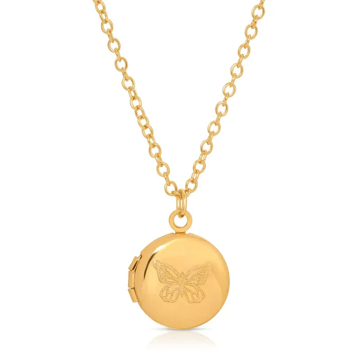 Lucky Feather Mini Engraved Locket in Gold