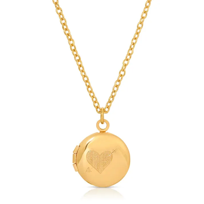 Lucky Feather Mini Engraved Locket in Gold