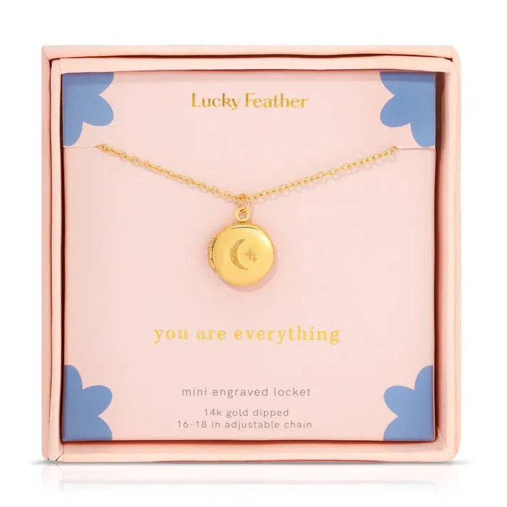 Lucky Feather Mini Engraved Locket in Gold