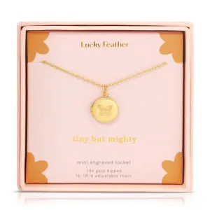 Lucky Feather Mini Engraved Locket in Gold