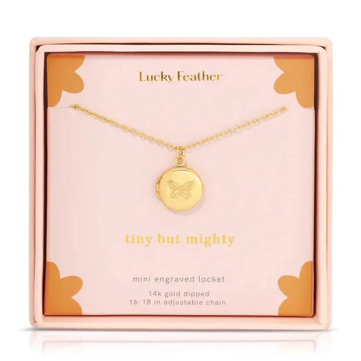Lucky Feather Mini Engraved Locket in Gold
