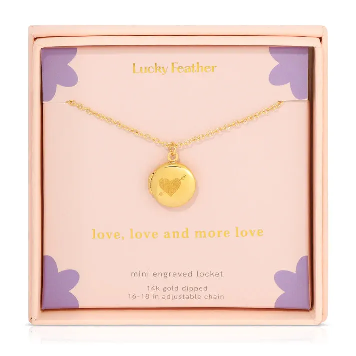 Lucky Feather Mini Engraved Locket in Gold